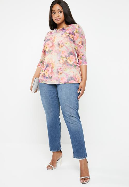 Plus-Fab - Floral mesh top - pink