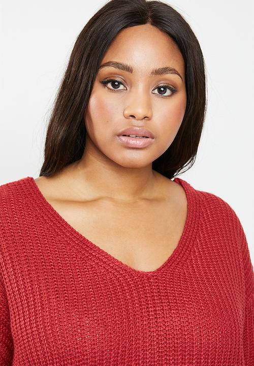 Brave Soul - V neck knit with back crossover detail - red