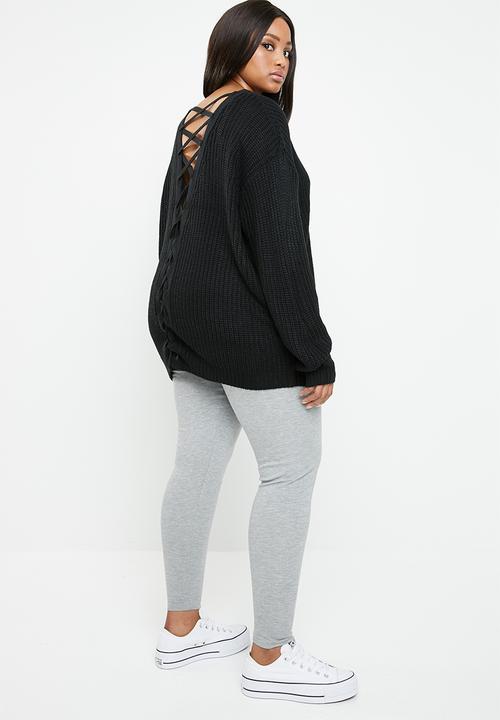 Brave Soul - V neck knit with back crossover detail - black