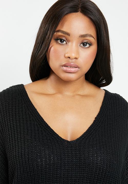 Brave Soul - V neck knit with back crossover detail - black