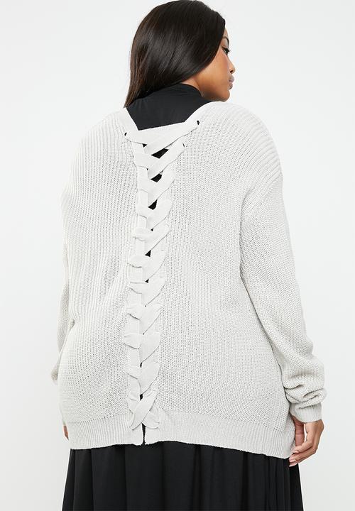 Brave Soul - Knit cardigan with lace tie detail - grey