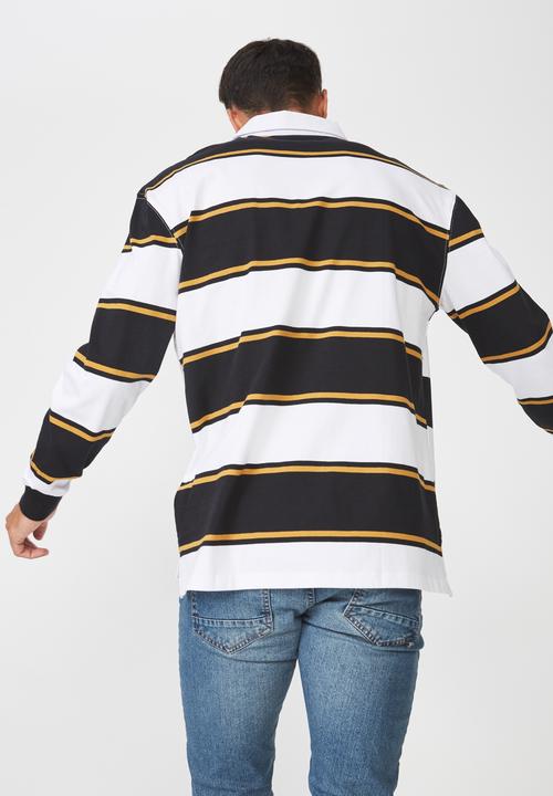 Cotton On - Rugby long sleeve polo - black & white 