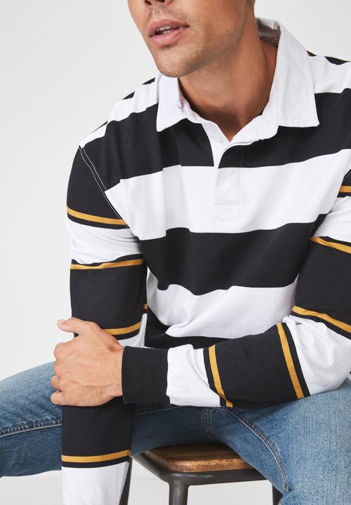 Cotton On - Rugby long sleeve polo - black & white 