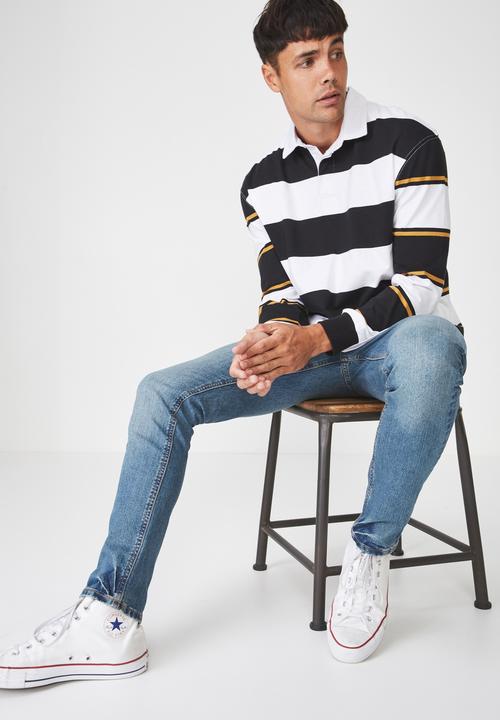Cotton On - Rugby long sleeve polo - black & white 