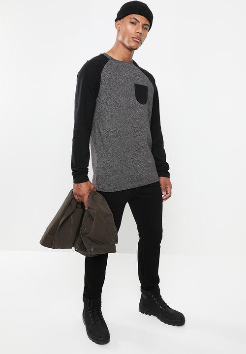 Brave Soul - Kabuto crew neck raglan sweater - black & grey
