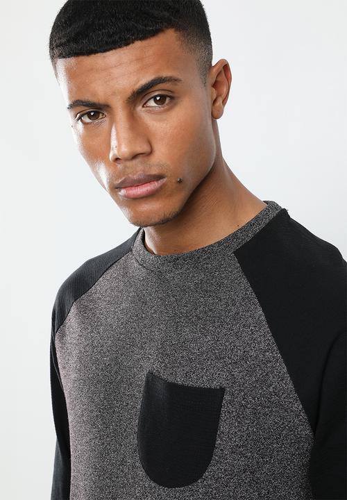 Brave Soul - Kabuto crew neck raglan sweater - black & grey