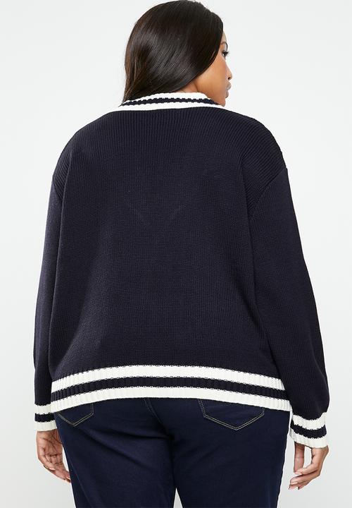 STYLE REPUBLIC PLUS - Cable knit v-neck jersey - navy