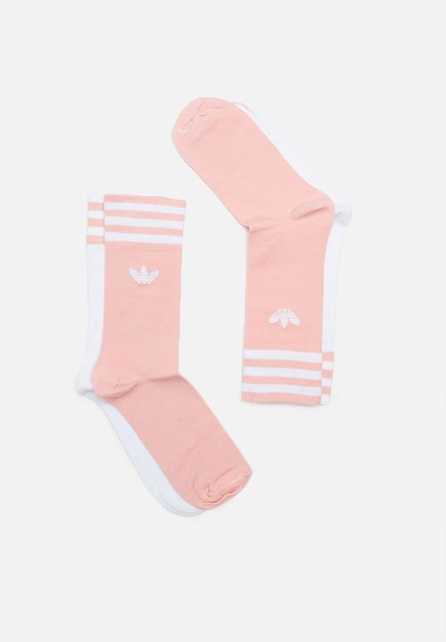 adidas Originals - Solid crew 2 pack socks - pink & white 