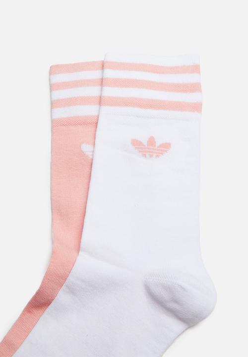 adidas Originals - Solid crew 2 pack socks - pink & white 