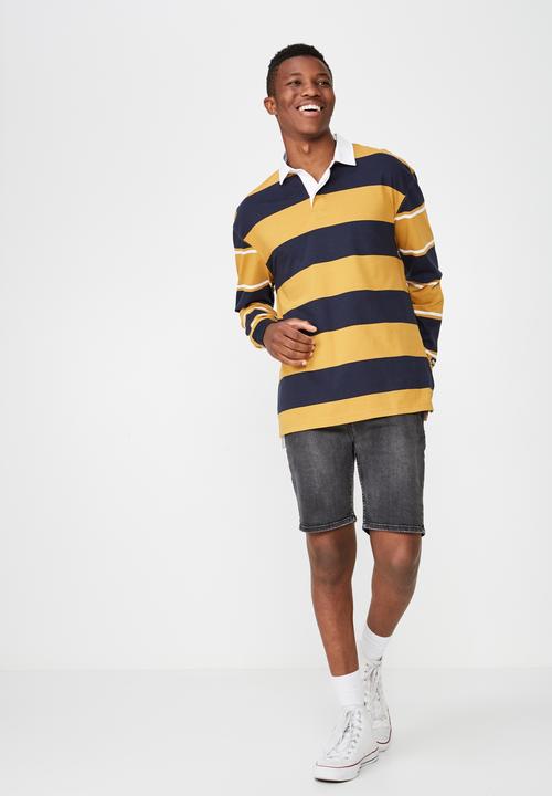 Cotton On - Rugby long sleeve polo - navy &  yellow 