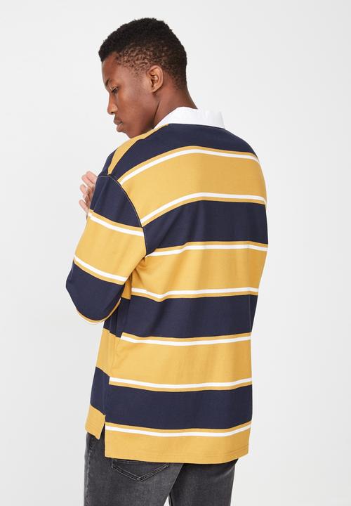 Cotton On - Rugby long sleeve polo - navy &  yellow 