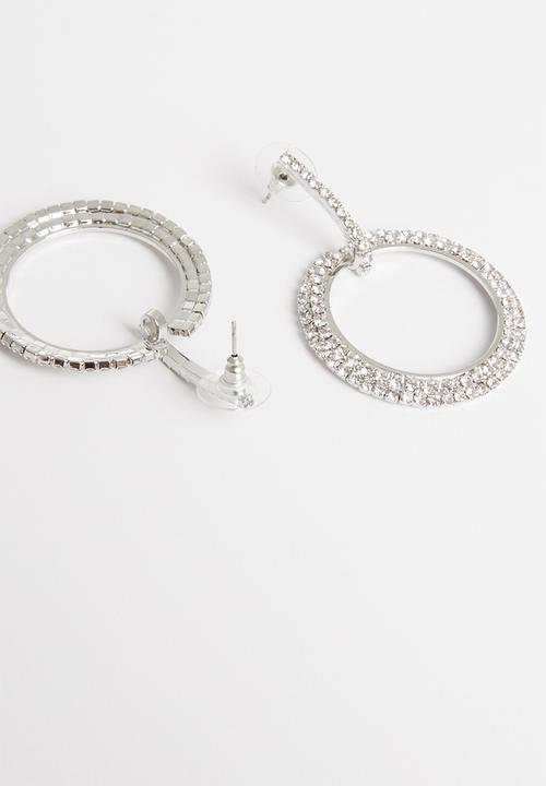 STYLE REPUBLIC - Karen diamante hoops - silver 
