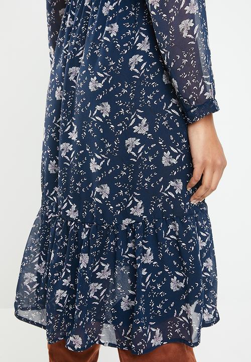 Vero Moda - Piana long sleeve calf dress - navy