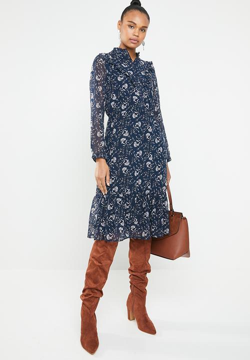 Vero Moda - Piana long sleeve calf dress - navy