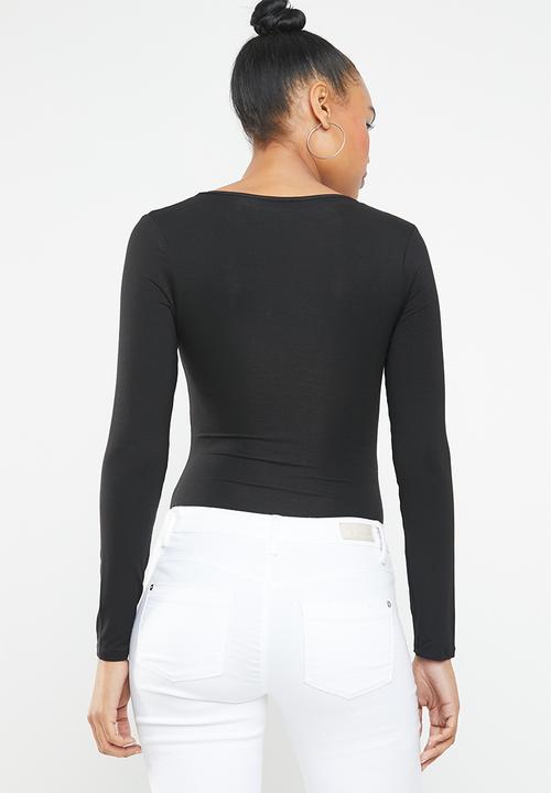 c(inch) - Long sleeve scoop neck bodysuit - black 