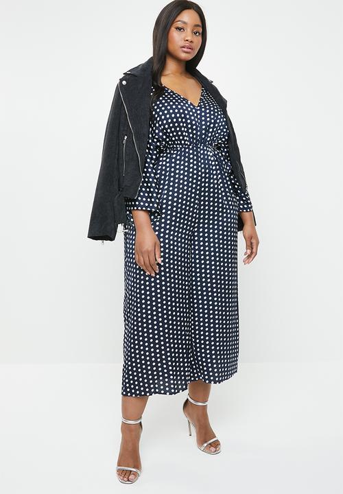 Missguided - Curve kimono sleeve culotte jumpsuit - navy & white