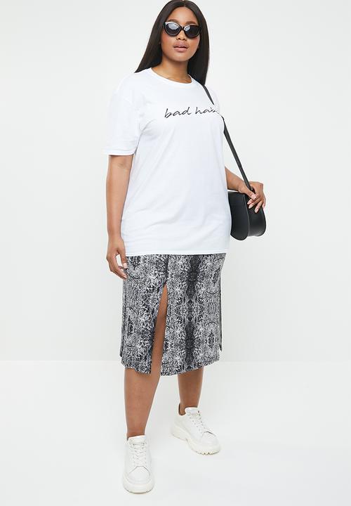 Missguided - Curve oversized T-shirt bad habits - white