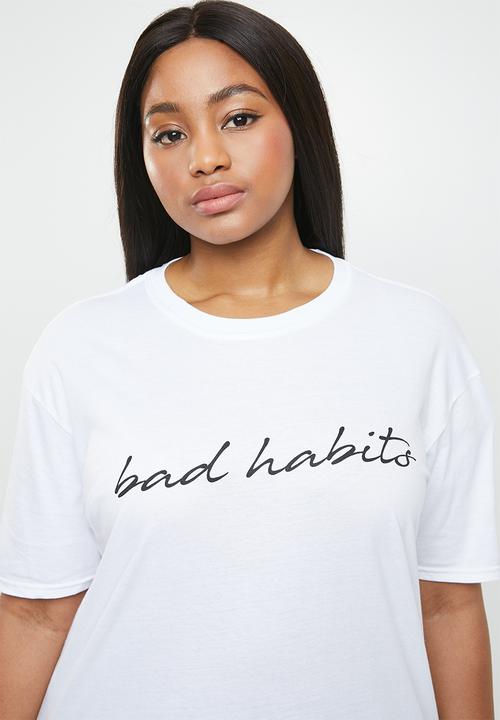 Missguided - Curve oversized T-shirt bad habits - white