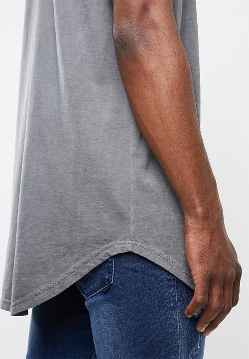 Brave Soul - Busted crew neck longline curved hem tee - grey