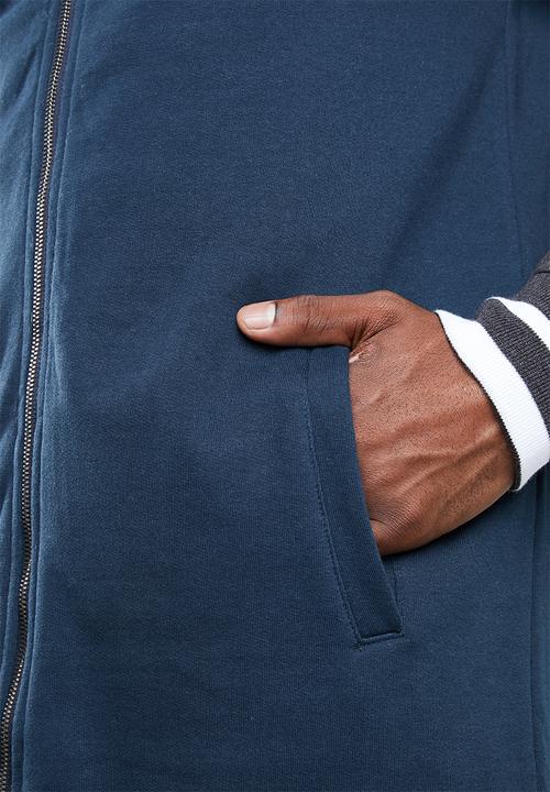 Brave Soul - Freedom longer length baseball raglan jacket - navy & grey