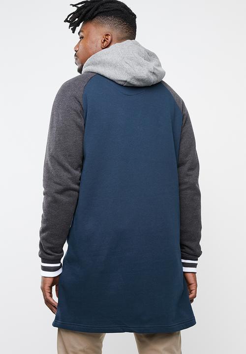 Brave Soul - Freedom longer length baseball raglan jacket - navy & grey