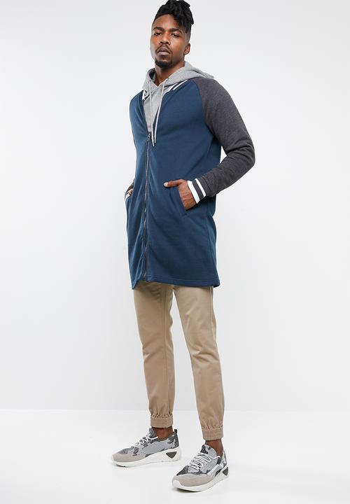 Brave Soul - Freedom longer length baseball raglan jacket - navy & grey
