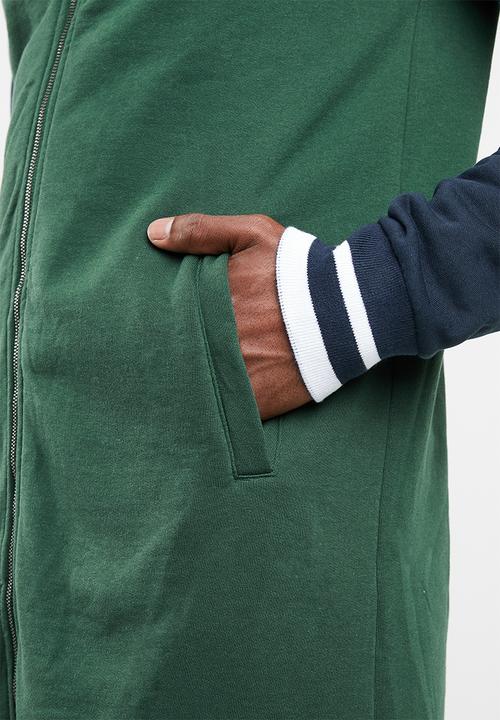 Brave Soul - Freedom longer length baseball raglan jacket - green & navy