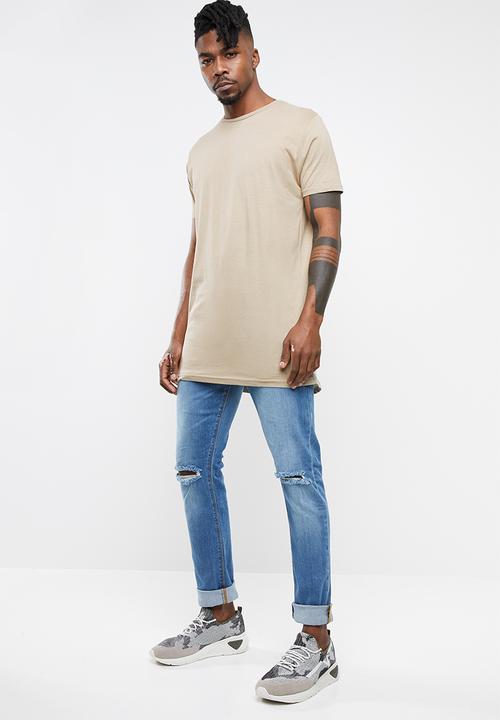 Brave Soul - Harrele longer length tee - beige