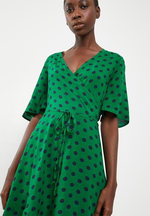 c(inch) - Frill detail wrap dress - green