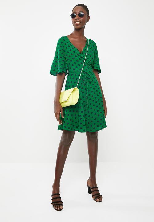 c(inch) - Frill detail wrap dress - green