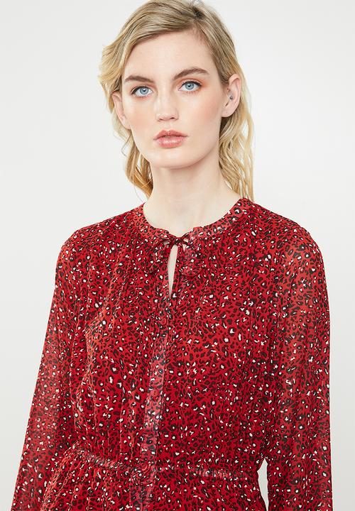 ONLY - Star maxi chiffon dress - red