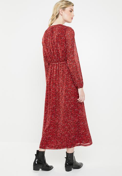ONLY - Star maxi chiffon dress - red