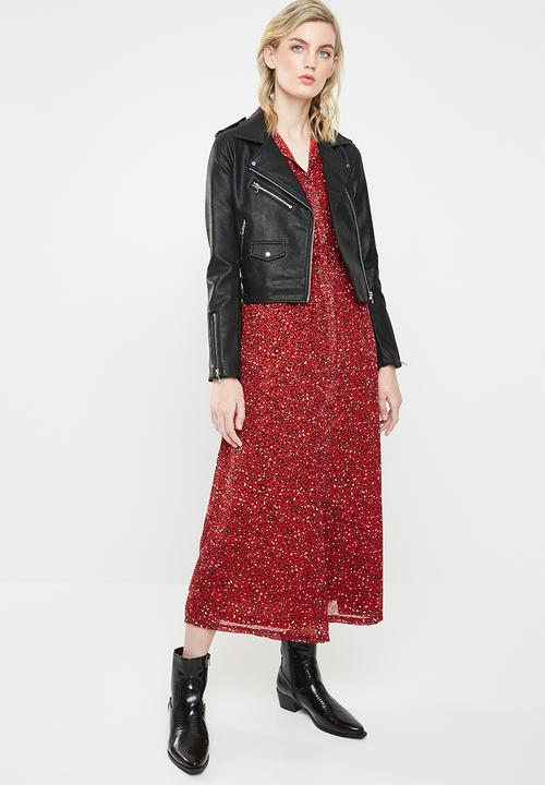 ONLY - Star maxi chiffon dress - red