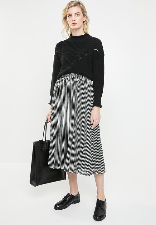 ONLY - Paige life above calf skirt - black & white