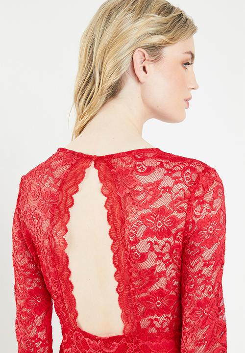 Vero Moda - Lucia long sleeve lace dress - red