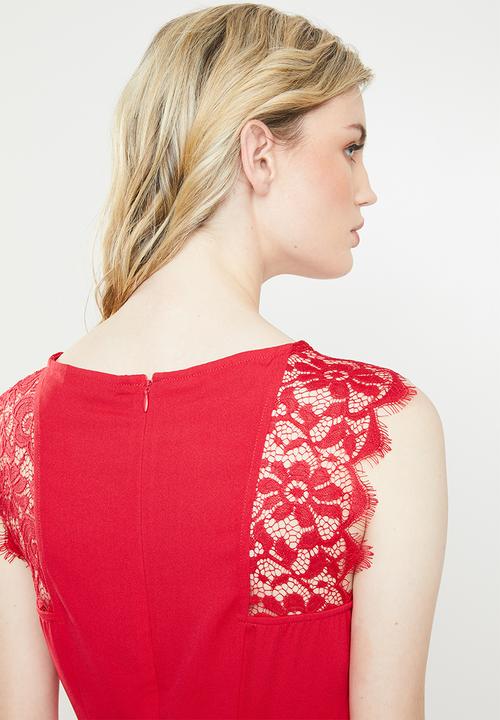 Vero Moda - Lissa lace cap sleeve dress - red
