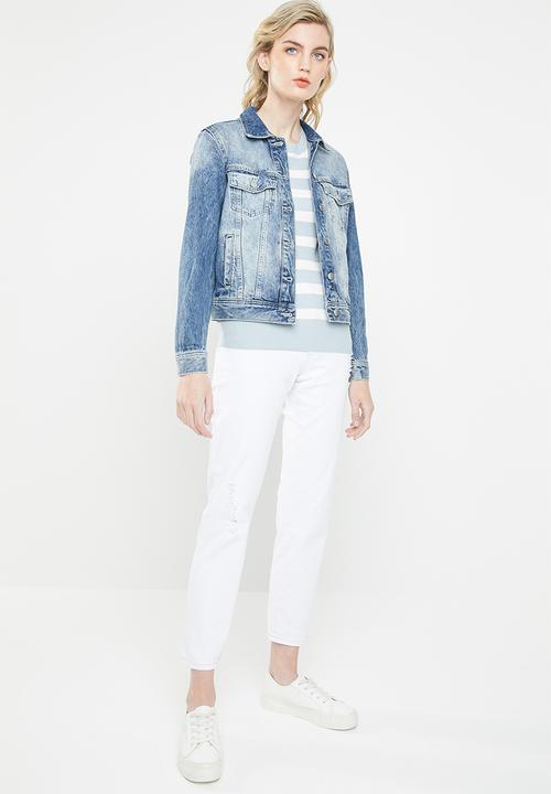 Jacqueline de Yong - Kaily denim embroidery detail  jacket - blue
