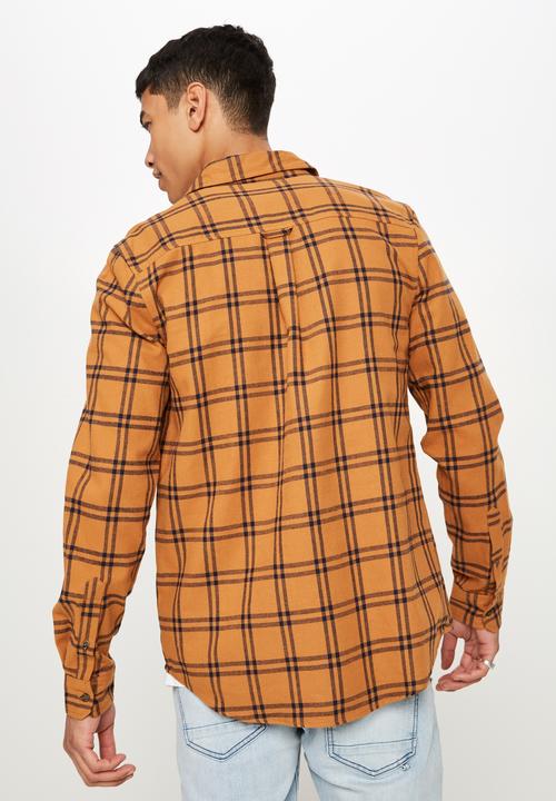 Cotton On - Rugged long sleeve shirt - orange & black 