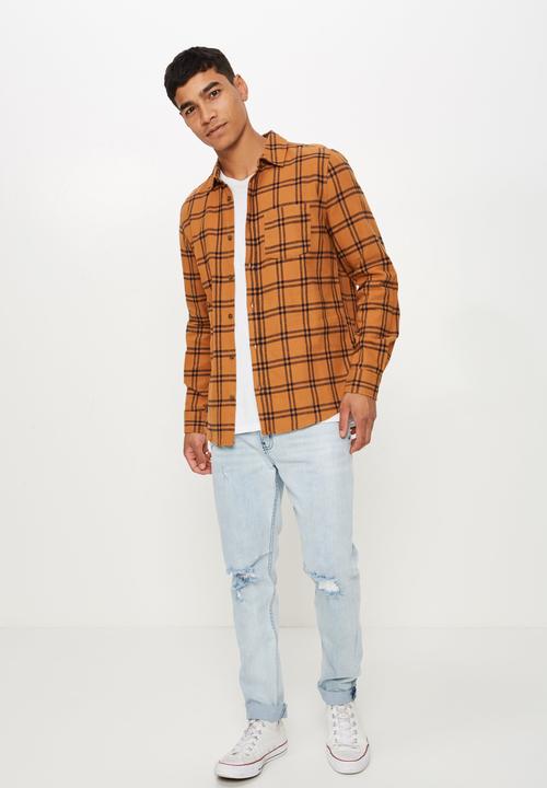Cotton On - Rugged long sleeve shirt - orange & black 