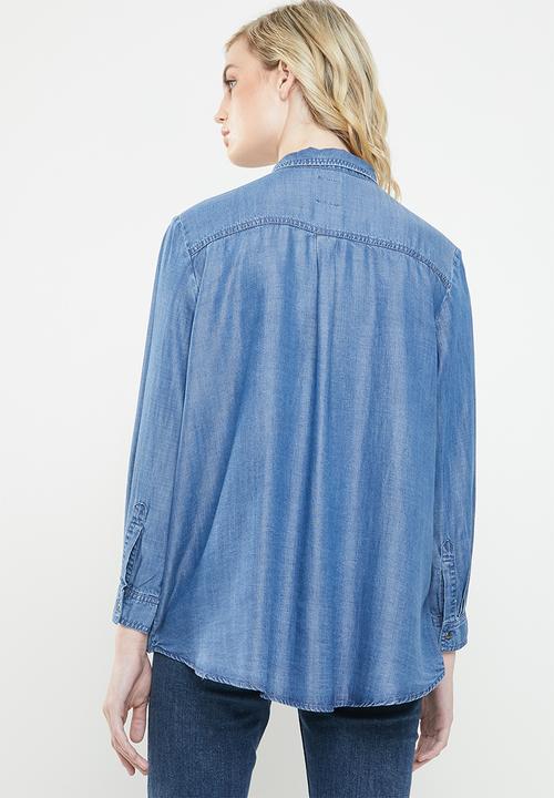 ONLY - Henry 7/8 oversized denim shirt - blue
