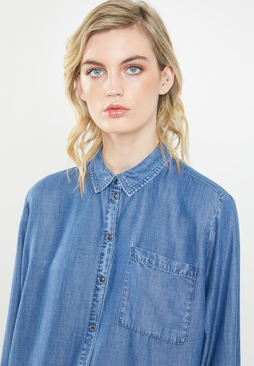 ONLY - Henry 7/8 oversized denim shirt - blue
