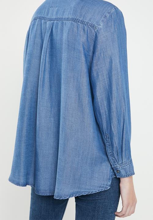 ONLY - Henry 7/8 oversized denim shirt - blue