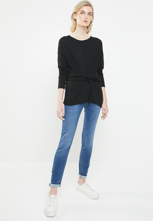 ONLY - Tine long sleeve knot top - black