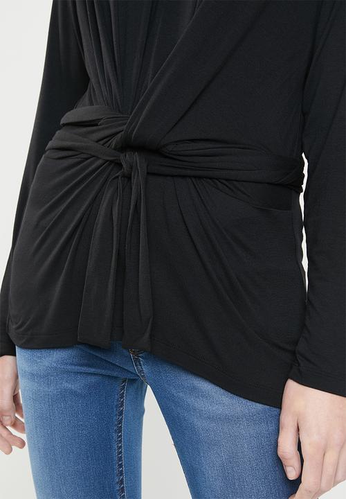 ONLY - Tine long sleeve knot top - black
