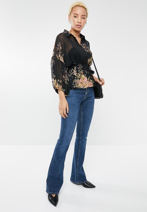 Forever21 - Floral button up blouse - black