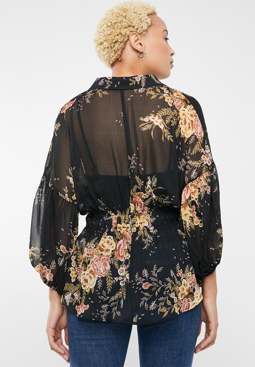 Forever21 - Floral button up blouse - black