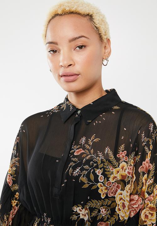 Forever21 - Floral button up blouse - black
