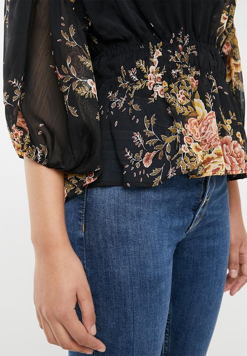 Forever21 - Floral button up blouse - black