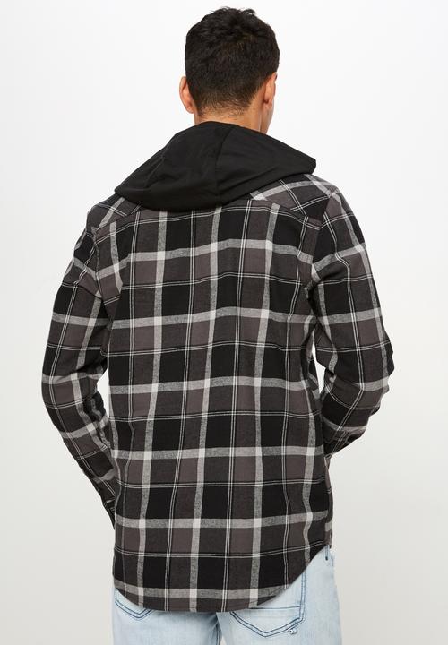 Cotton On - Rugged hooded shirt - black & grey