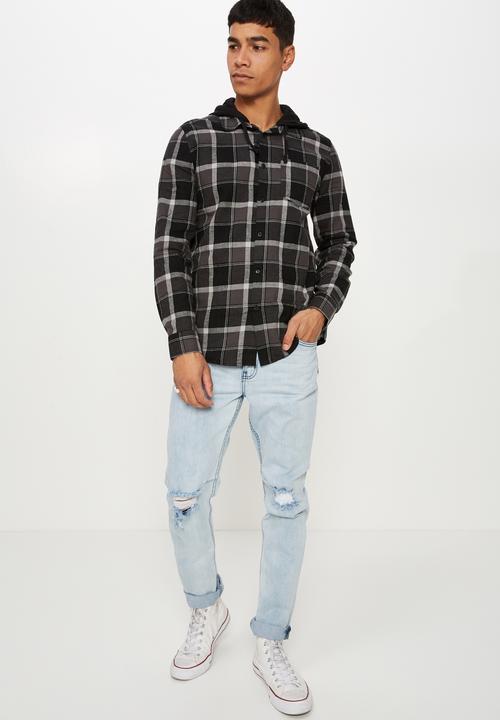 Cotton On - Rugged hooded shirt - black & grey